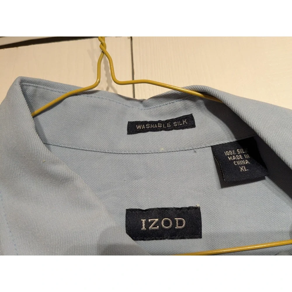 IZOD Shirt Men XL Light Blue 100% Silk Short Sleeve Button Washable Pocket‎ NWT - Picture 5 of 14